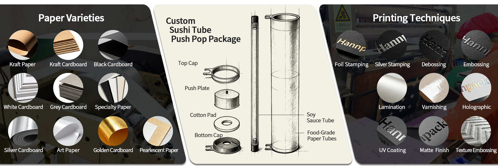 Sushi pop up packaging tube